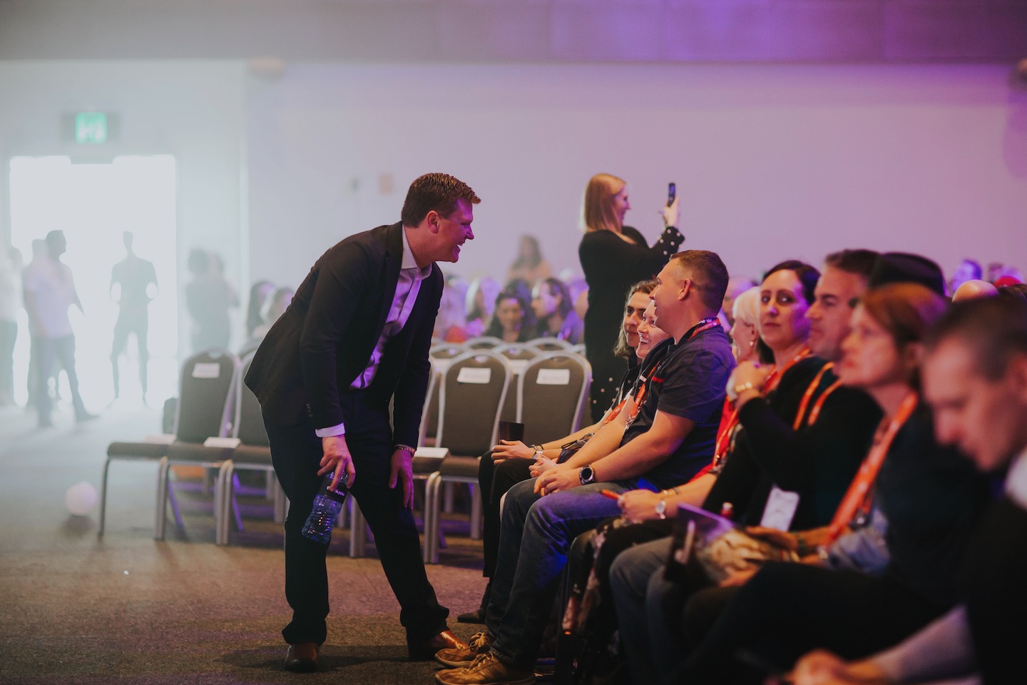 Joe Olejnik engaging with audience members